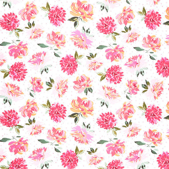 Lucy June - Flowers White Yardage