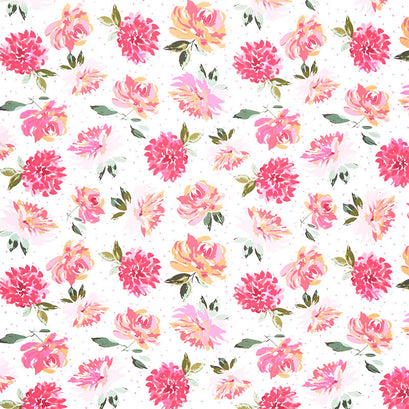 Lucy June - Flowers White Yardage