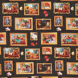 Madame Victoria's Elegant Cats - Cats in Frames Multi Yardage