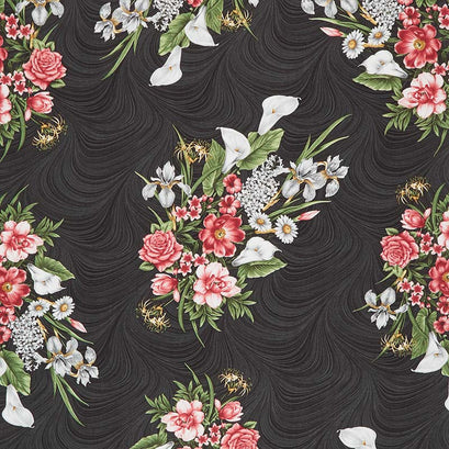Magnificent Blooms - Bouquet Black Multi Yardage