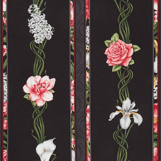 Magnificent Blooms - Stripe Black Multi Yardage