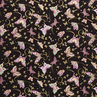 Majestic - Amethyst Butterflies Black Metallic Yardage