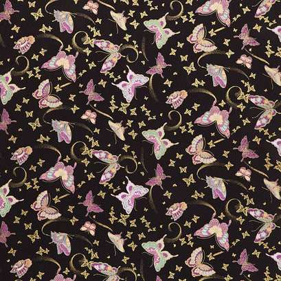 Majestic - Amethyst Butterflies Black Metallic Yardage