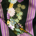 Majestic - Japanese Purple Floral Stripe Black Metallic Yardage