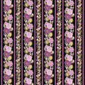 Majestic - Japanese Purple Floral Stripe Black Metallic Yardage