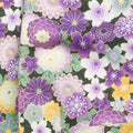 Majestic - Packed Japanese Purple Florals Black Metallic Yardage