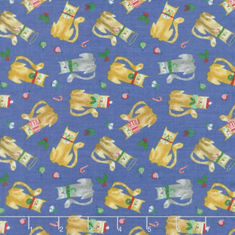 Make Merry - Christmas Cats Blue Yardage