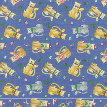 Make Merry - Christmas Cats Blue Yardage