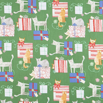 Make Merry - Gift Wrapped Cats Green Yardage