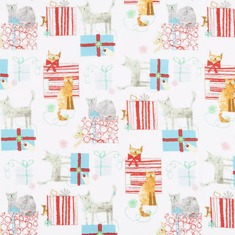Make Merry - Gift Wrapped Cats White Yardage
