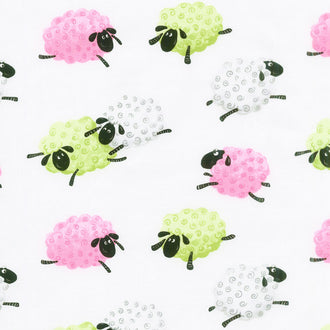 Mama Lal - Leaping Sheep White Pink Yardage