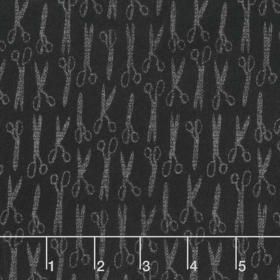 Material Girl - Small Tonal Scissors Black Yardage