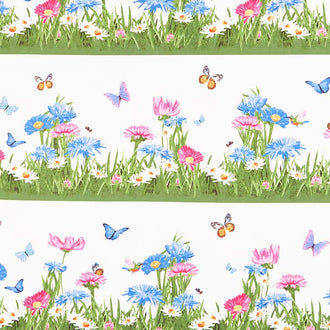 Meadow Meow - Grass Border White Yardage
