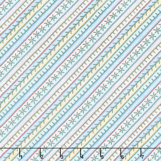 Measure Twice - Embroidered Bias Stripe Aqua Yellow Yardage