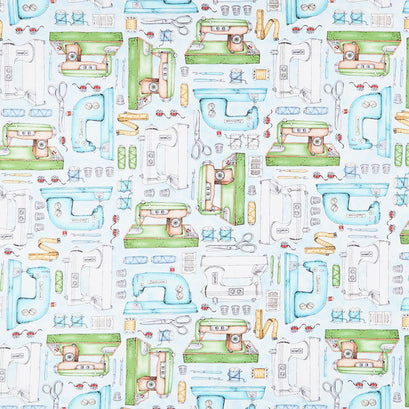 Measure Twice - Sewing Machines Aqua Yardage