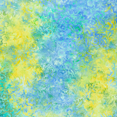 Mellow Batiks - Mixed Floral Watercress Yardage