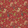 Merry & Bright - Pinecone Toss Red Metallic Yardage