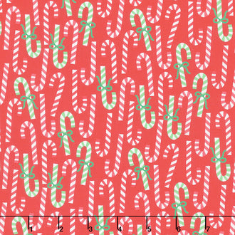 Merry and Bright - Merry Canes Poinsettia Red Yardage