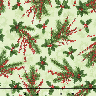 Merry, Berry, and Bright - Holly Jolly Radiant Sage Metallic Yardage