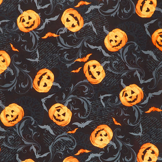 Midnight Haunt - Pumpkin Scroll Night Yardage