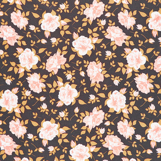 Midnight in the Garden - Vintage Roses Charcoal Yardage
