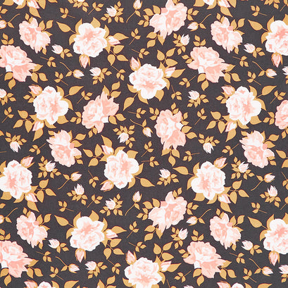 Midnight in the Garden - Vintage Roses Charcoal Yardage