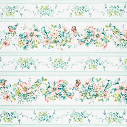 Mint Crush - Floral Repeating Stripe Multi Yardage