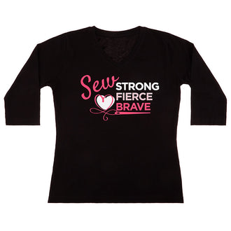 Missouri Star Sew Brave Fitted V-Neck 3/4 Sleeve Black Shirt - Small