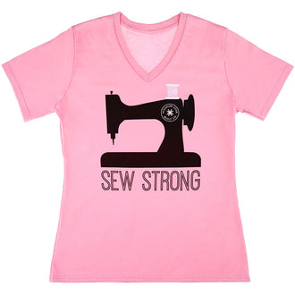 Missouri Star Sew Strong V-Neck Pink T-Shirt - XL