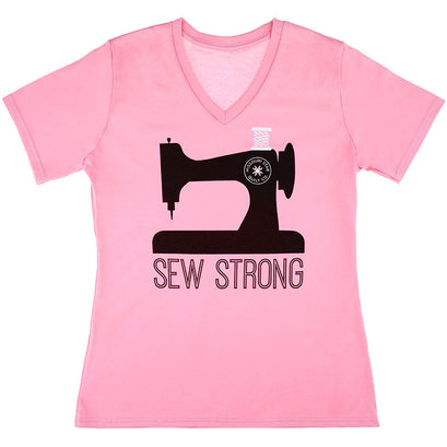 Missouri Star Sew Strong V-Neck Pink T-Shirt - XL