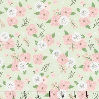 Modern Farmhouse - Modern Floral Sage Metallic Yardage