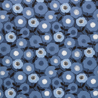 Modern Retro - Blooms Blue Barkcloth Yardage