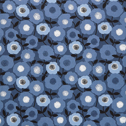 Modern Retro - Blooms Blue Barkcloth Yardage