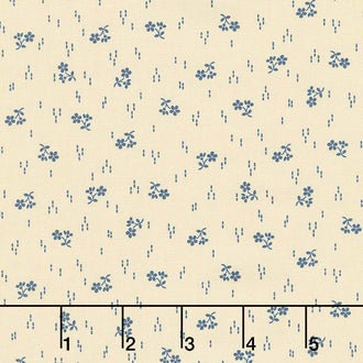 Mood in Blue - Sprig of Flowers Cream Yardage