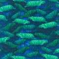 Moonlight Serenade - Moonlit Lily Pads Indigo Emerald Metallic Yardage