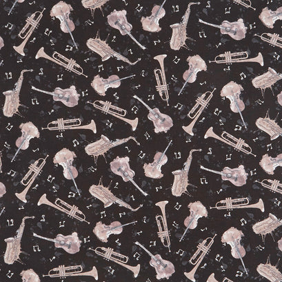 Musical Gift - Instrument Toss Black Yardage