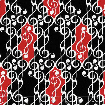 Musical Moments - G Clef Scroll Black Yardage