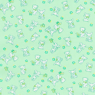 Nana Mae IV - Tossed Bunnies and Bears Green Yardage
