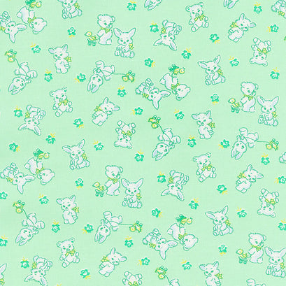 Nana Mae IV - Tossed Bunnies and Bears Green Yardage