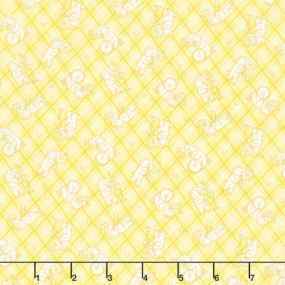 Nana Mae IV - Tossed Elephants on Plaid Yellow Yardage