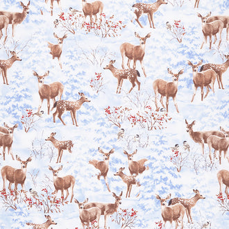 Nature's Holiday - Winter Woodland Deer Blue Yardage