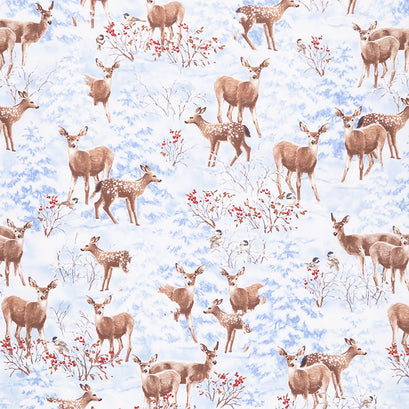Nature's Holiday - Winter Woodland Deer Blue Yardage