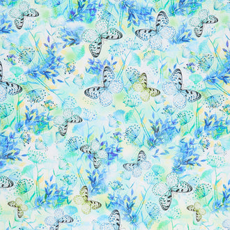 Neon Nature - Bright Dandelions and Butterflies Green Yardage