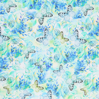 Neon Nature - Bright Dandelions and Butterflies Green Yardage