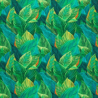 Neon Nature - Packed Bright Leaves Green Yardage