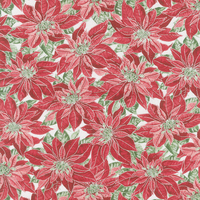 Noel - Poinsettias Red Metallic Yardage
