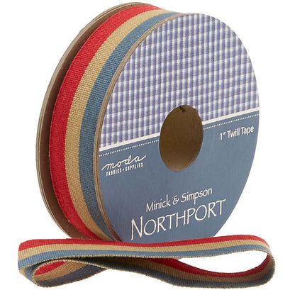 Northport Twill Trim - 1" Red/Tan/Navy