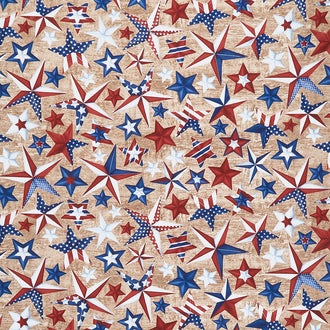 Novelty- Patriotic Stars on Wood USA Yardage