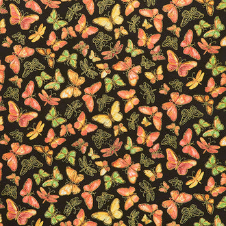 Novelty - Butterflies Black Metallic Yardage