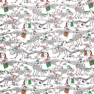Novelty - Holiday Skeleton Dinos White Yardage